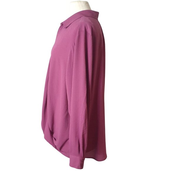 Zac & Rachel Woman Blouse 2X Rose Draped Front Button-Up Long Sleeve Chic Luxe - Picture 2 of 7